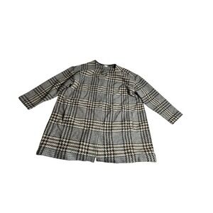 J Jill Women's 3XL Wool Blend‎ Oversized Plaid Snap Jacket Brown Longline Preppy